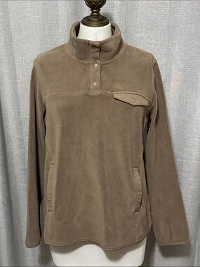 Wmns 32 Degree Heat Plush Quarter Snap Top-Sz M-Taupe Brown-Kangaroo Pocket-EUC